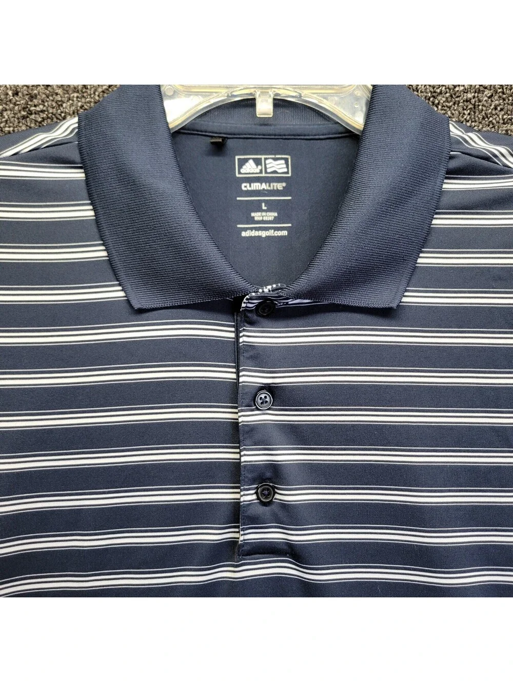 ADIDAS CLIMALITE Men's Polo Shirt Sz L Navy Blue and White Striped